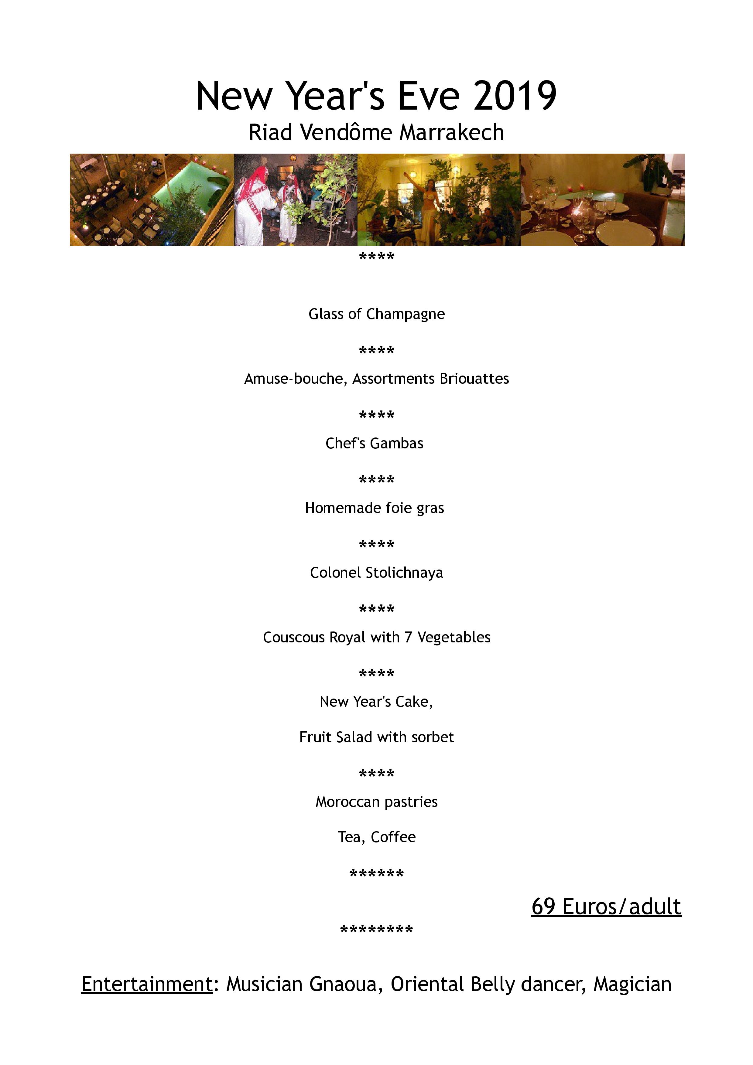 new year dinner menu in marrakech